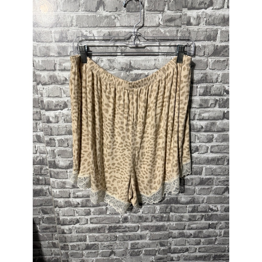 Overslept by Aerie Leopard Print Ribbed Pajama Shorts with Lace Trim XL